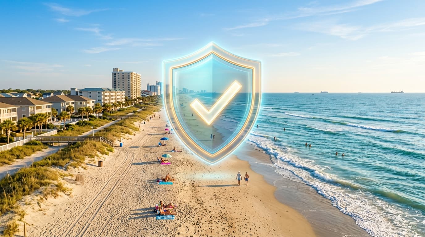 North Myrtle Beach shoreline with protection shield overlay